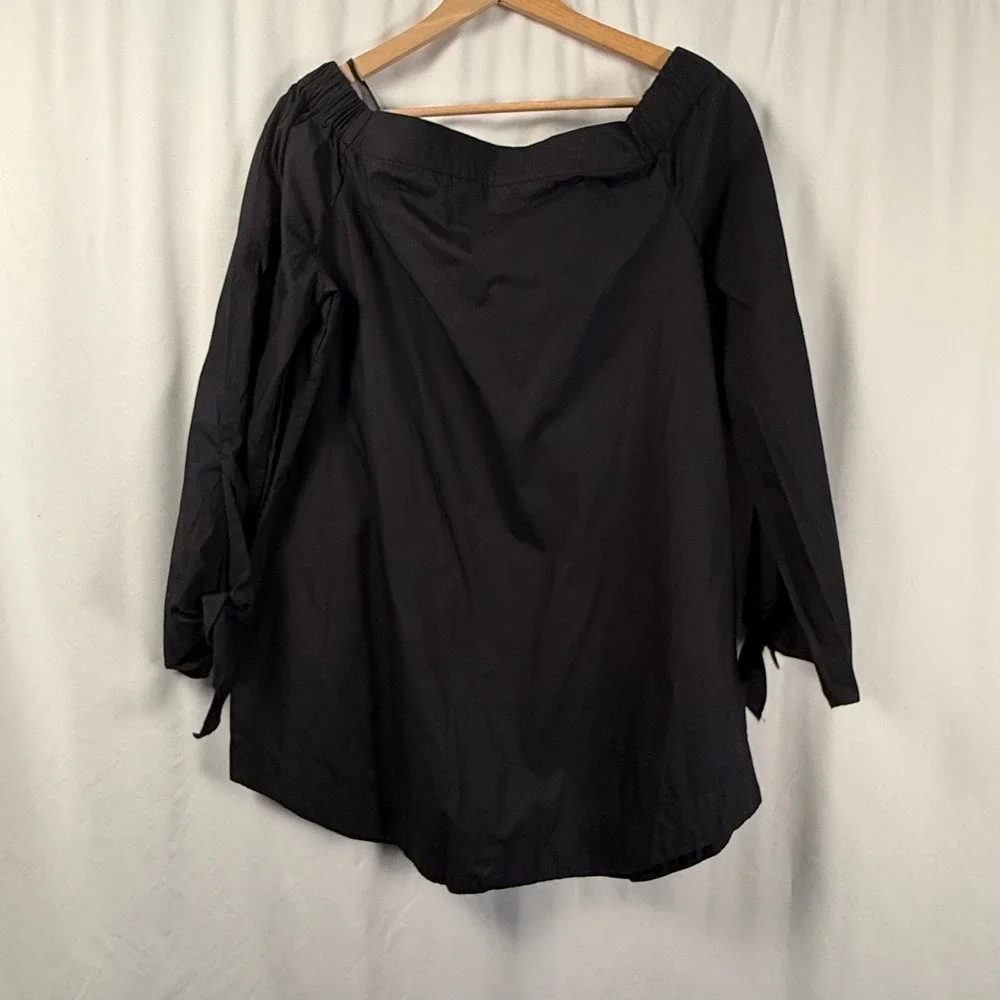 Free People Show Some‎ Shoulder Black Long Sleeve Top Blouse Cotton Womens M NWT